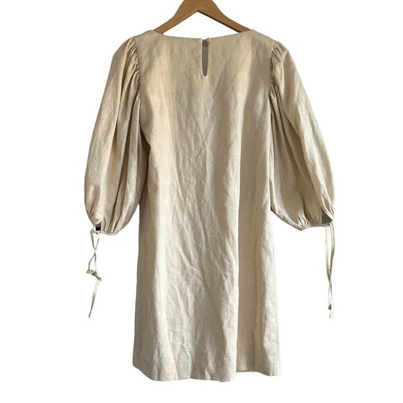 REVOLVE LPA Peasant Style Puffy Sleeve Ecru Cotton Linen Dress US S - Picture 6 of 10